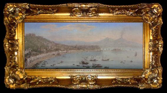 framed  Tommaso Ruiz Naples,a view of the bay seen from posillipo with the omlo grande in the centre and mount vesuvius beyond, ta009-2